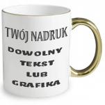Kubek ze złotym uchem z dowolnym nadrukiem własny tekst