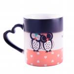 Magiczny kubek z nadrukiem -czarny ucho serce matowy