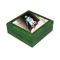 Elegancka drewniana szkatułka ze zdjęciem zielone