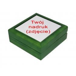 Elegancka drewniana szkatułka ze zdjęciem zielone
